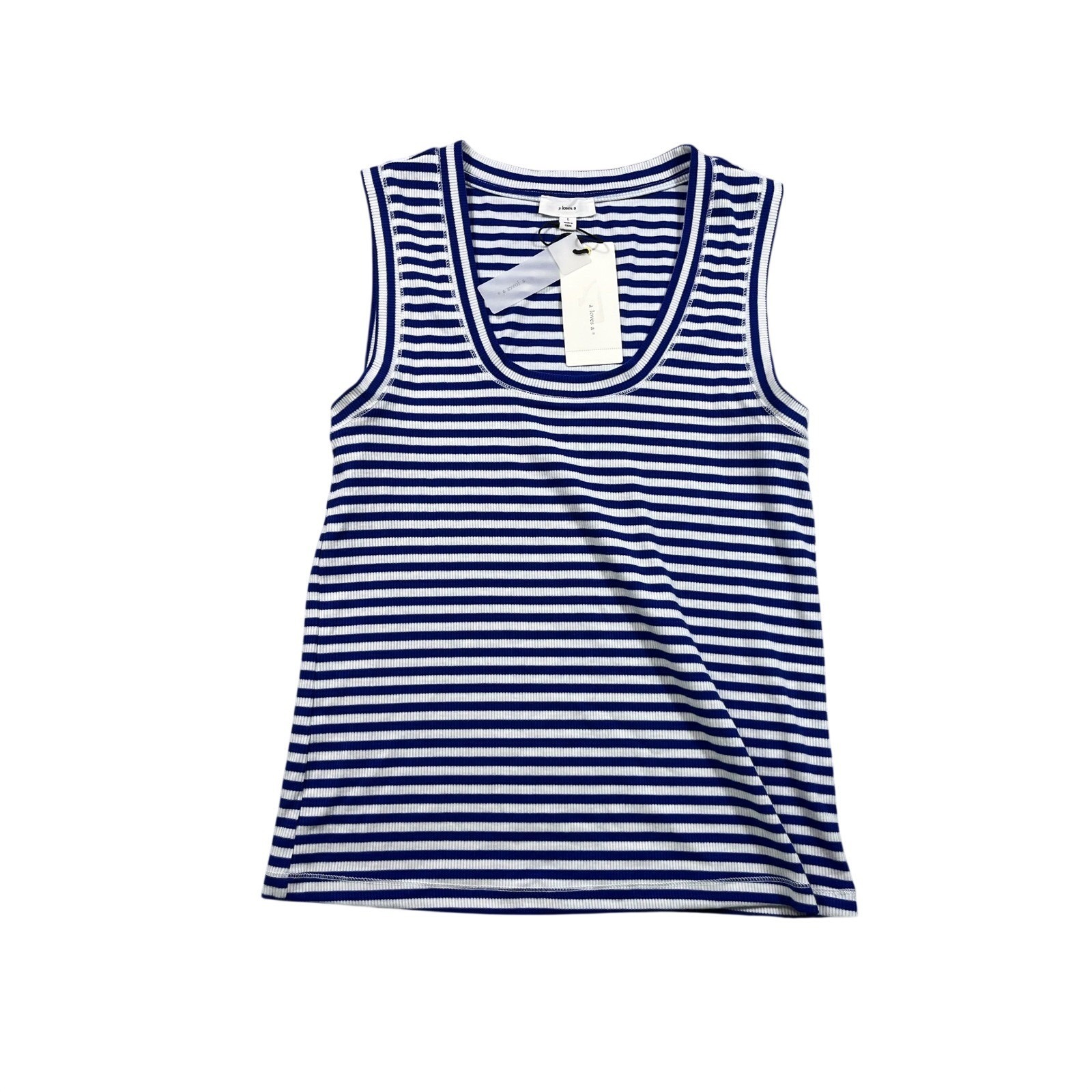 A Loves A Nwt Large Blue White Striped Ribbed Tank Top Sleeveless Knit